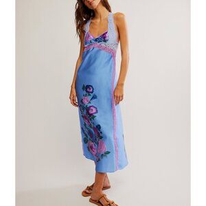 Free People Blue Floral Lace Slip Dress